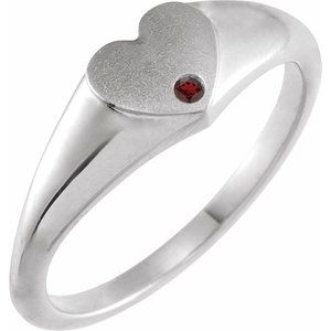 Sterling Silver Natural Mozambique Garnet Heart Signet Ring