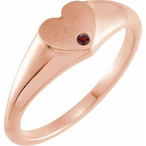 14K Rose Gold Natural Mozambique Garnet Heart Signet Ring
