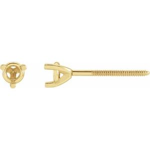 14K Yellow Gold 3.2 mm Round 3-Prong Earring Mounting