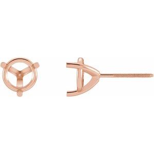 14K Rose Gold 7.4 mm Round 3-Prong Earring Mounting