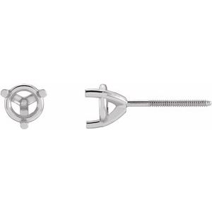 14K X1 White Gold 5.2 mm Round 3-Prong Earring Mounting