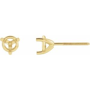 14K Yellow Gold 5.5 mm Round 3-Prong Earring Mounting