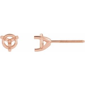 14K Rose Gold 5.2 mm Round 3-Prong Earring Mounting