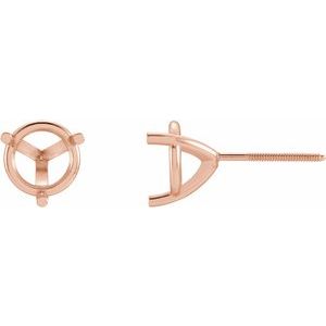 14K Rose Gold 8.2 mm Round 3-Prong Earring Mounting