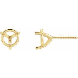 18K Yellow Gold 8.2 mm Round 3-Prong Earring Mounting