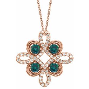 14K Rose Gold Natural Alexandrite & 1/6 CTW Natural Diamond Clover 18" Necklace