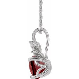 Platinum Natural Mozambique Garnet & 1/10 CTW Natural Diamond 16-18" Necklace