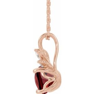 14K Rose Gold Natural Mozambique Garnet & 1/10 CTW Natural Diamond 16-18" Necklace