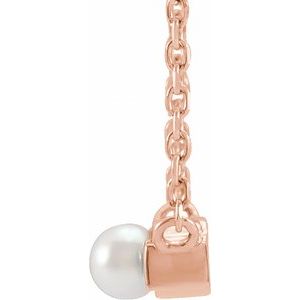 14K Rose Gold Cultured White Seed Pearl & 1/6 CTW Natural Diamond Petite Bar 18" Necklace