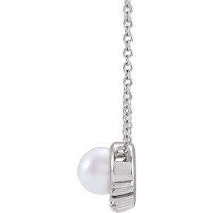 14K White Gold Cultured White Akoya Pearl & .025 CTW Natural Diamond 18" Necklace