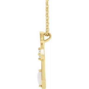 14K Yellow Gold Natural White Opal & .05 CT Natural Diamond Cross 16-18" Necklace