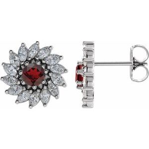 14K White Gold 5.5 mm Natural Mozambique Garnet & 2 1/5 CTW Natural Diamond Earrings