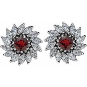 Sterling Silver 4.5 mm Natural Mozambique Garnet & 1 3/8 CTW Natural Diamond Earrings – image 2