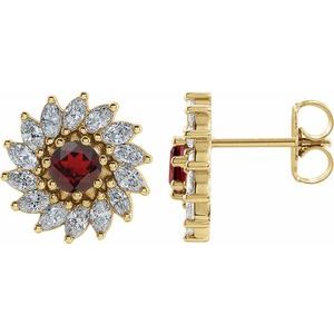 14K Yellow Gold 3.5 mm Natural Mozambique Garnet & 3/4 CTW Natural Diamond Earrings