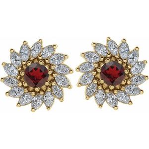 14K Yellow Gold 4.5 mm Natural Mozambique Garnet & 1 3/8 CTW Natural Diamond Earrings – image 2