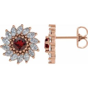 14K Rose Gold 5.5 mm Natural Mozambique Garnet & 2 1/5 CTW Natural Diamond Earrings
