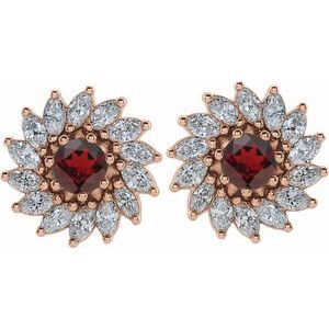 14K Rose Gold 4.5 mm Natural Mozambique Garnet & 1 3/8 CTW Natural Diamond Earrings – image 2