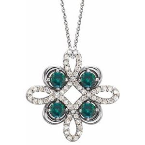 14K White Gold Natural Alexandrite & 1/6 CTW Natural Diamond Clover 18" Necklace