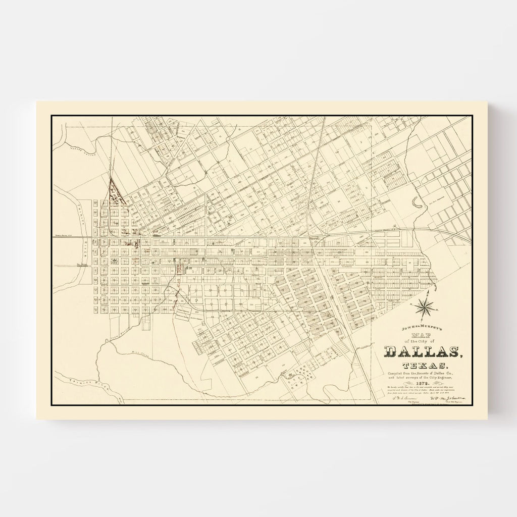 Vintage Map of Dallas, Texas 1878