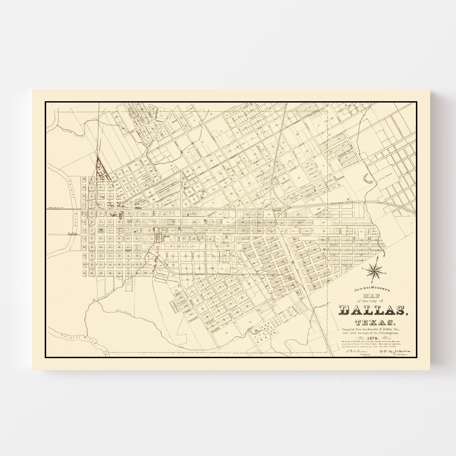 Vintage Map of Dallas, Texas 1878