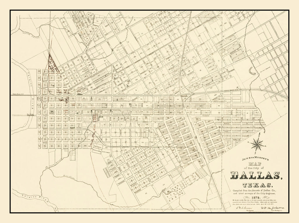 Vintage Map of Dallas, Texas 1878