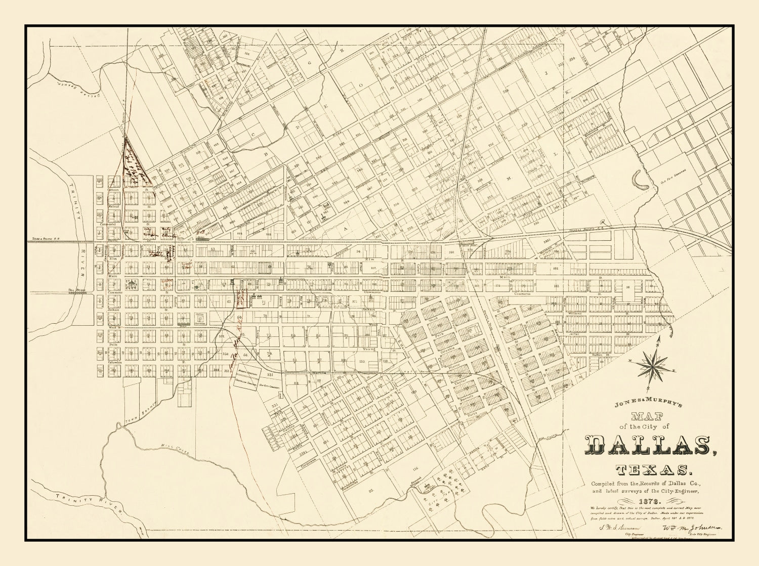 Vintage Map of Dallas, Texas 1878