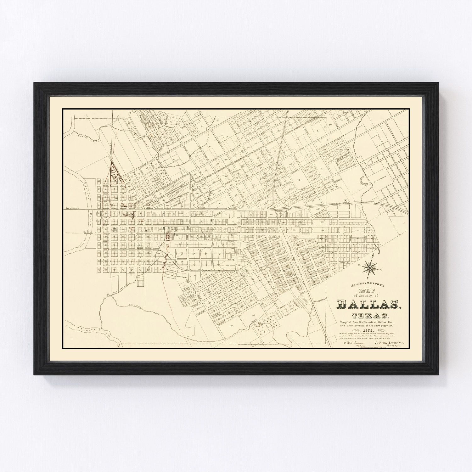 Vintage Map of Dallas, Texas 1878