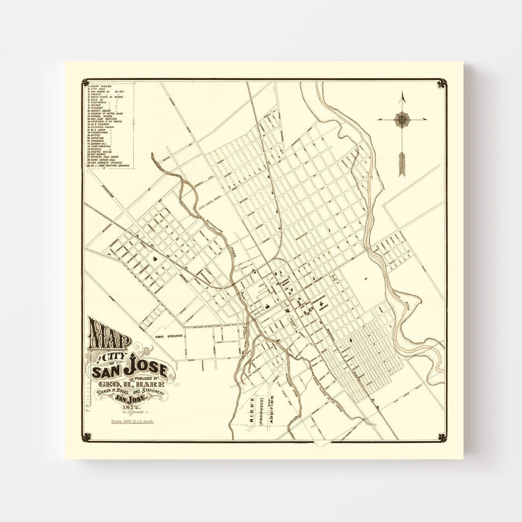 Vintage Map of San Jose, California 1872
