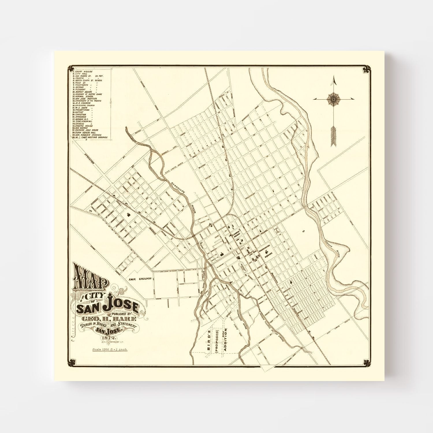 Vintage Map of San Jose, California 1872