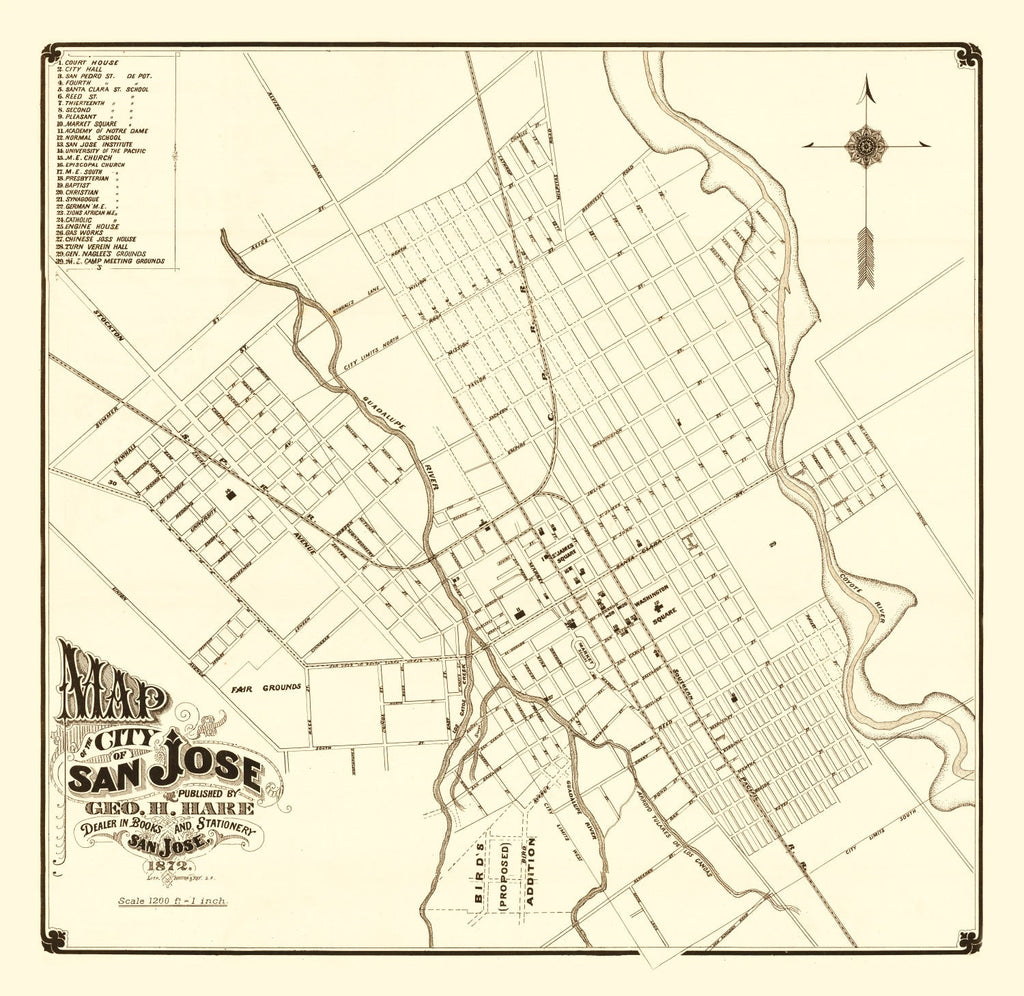 Vintage Map of San Jose, California 1872