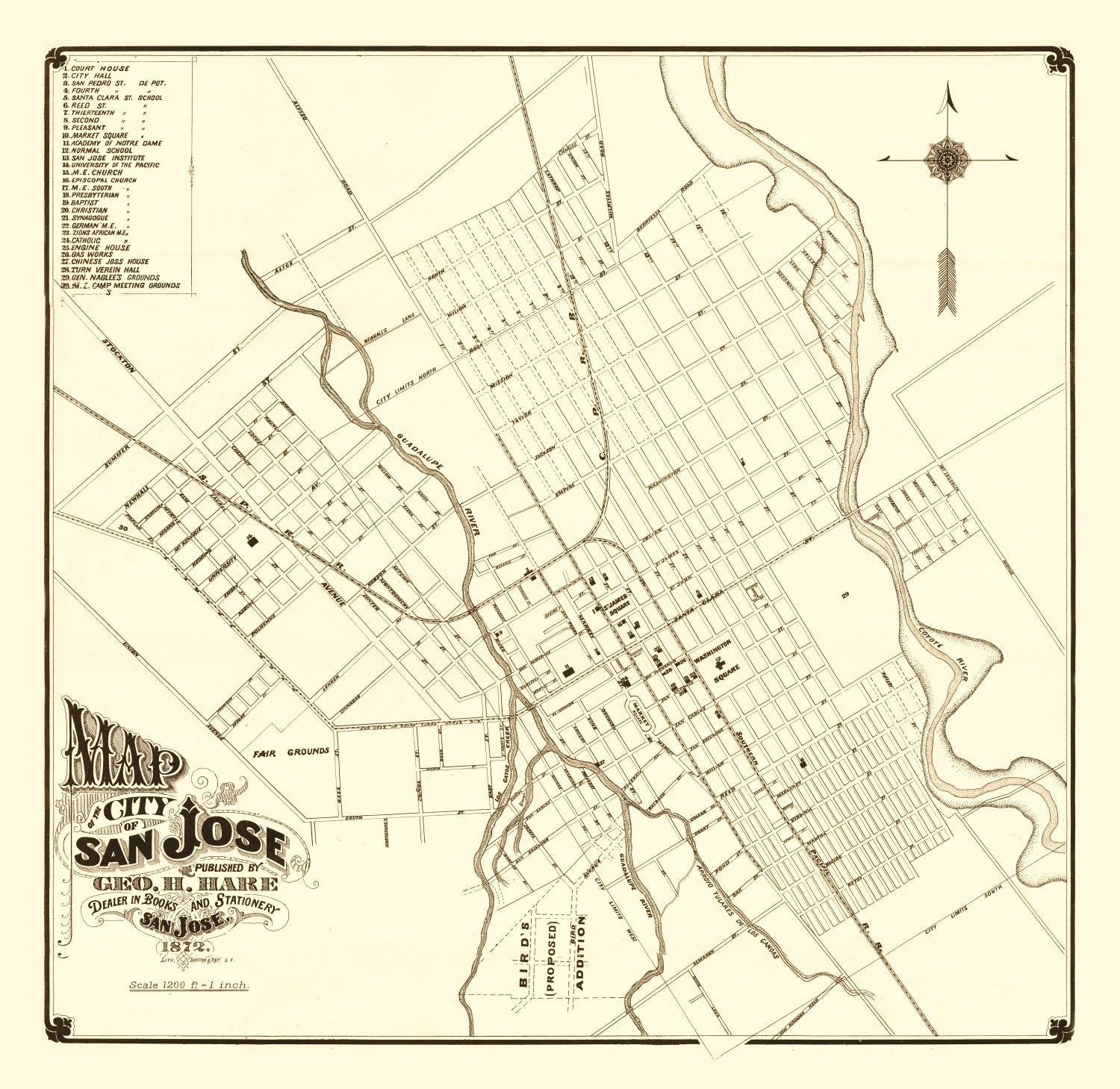 Vintage Map of San Jose, California 1872