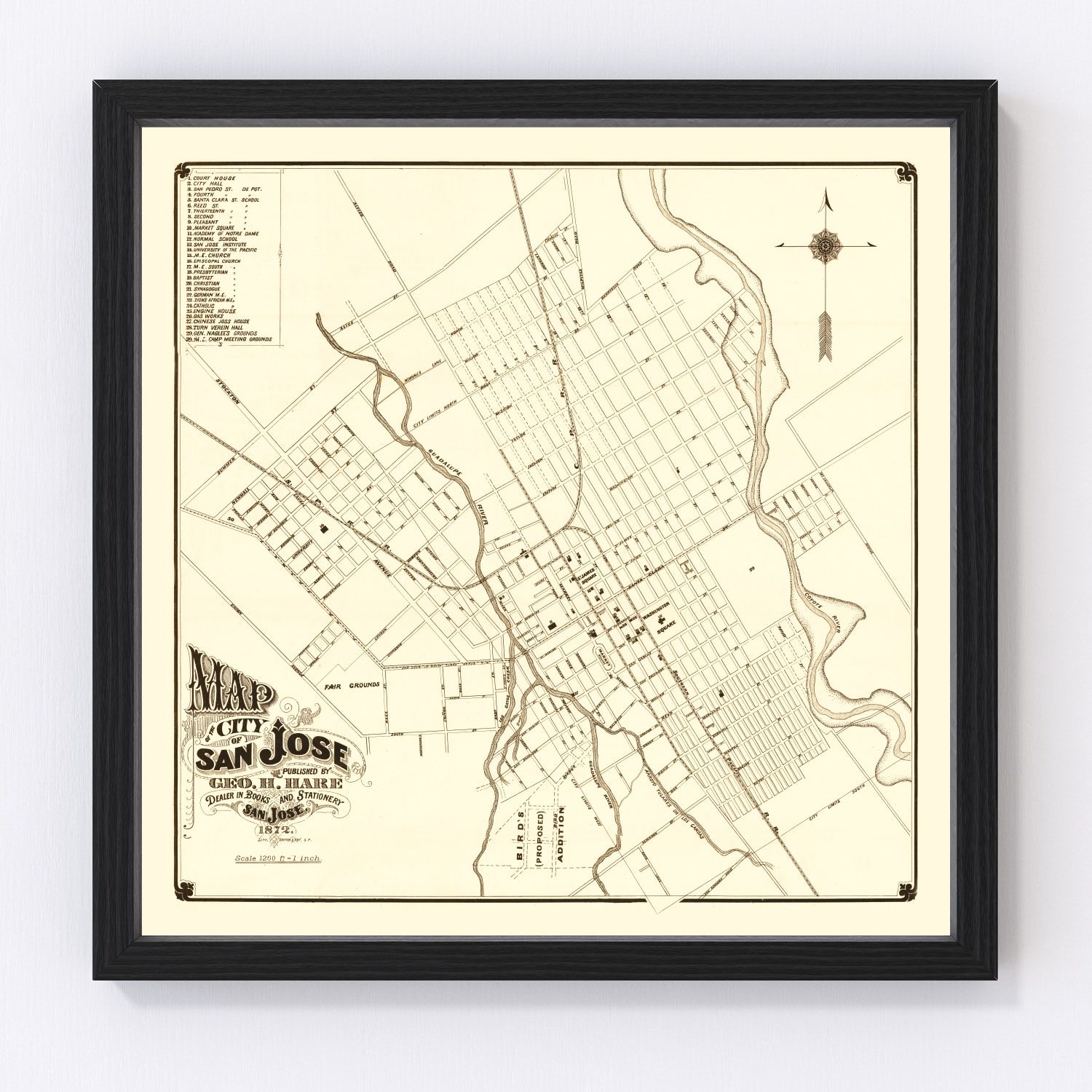 Vintage Map of San Jose, California 1872