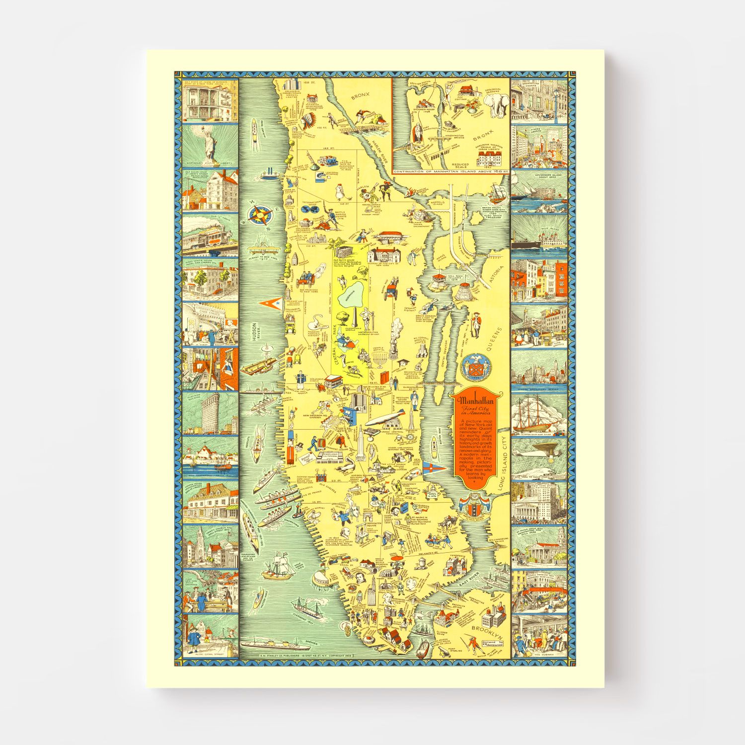 Vintage Map of Manhattan, New York 1933