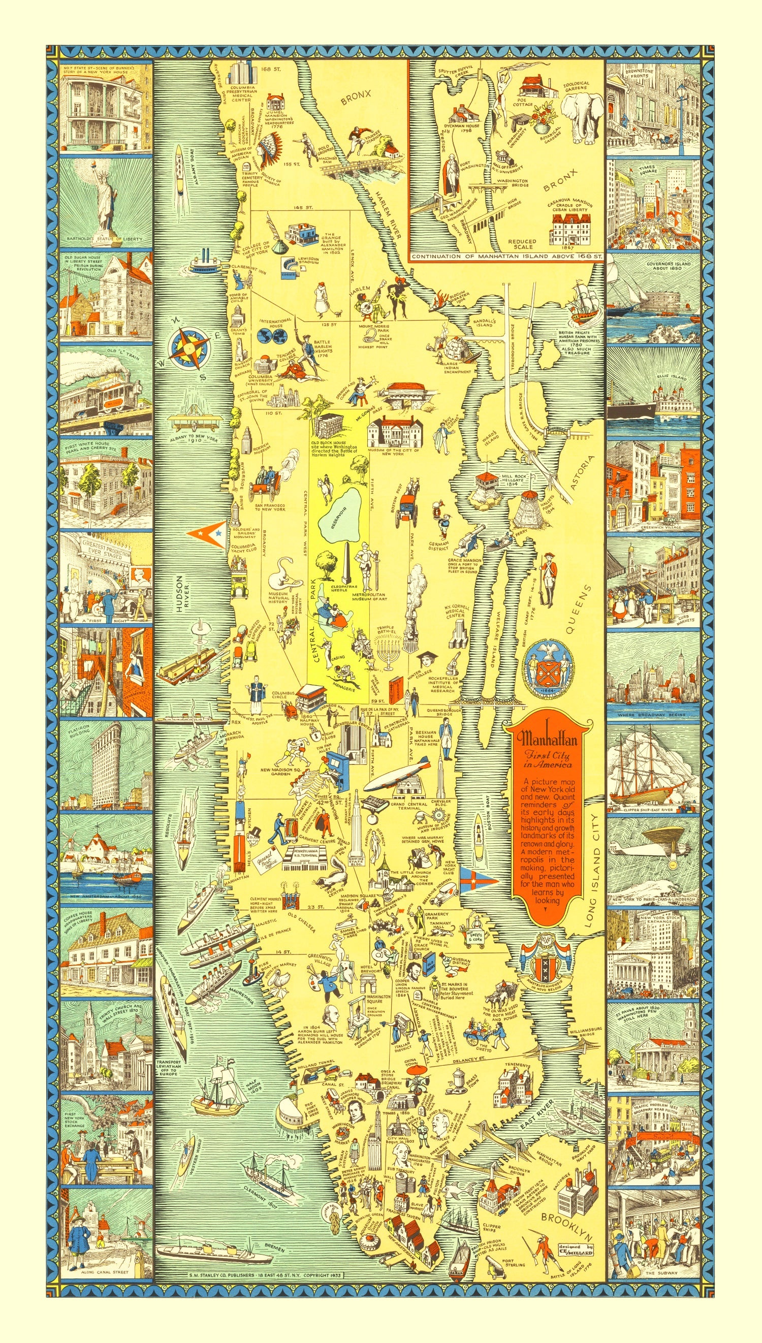 Vintage Map of Manhattan, New York 1933