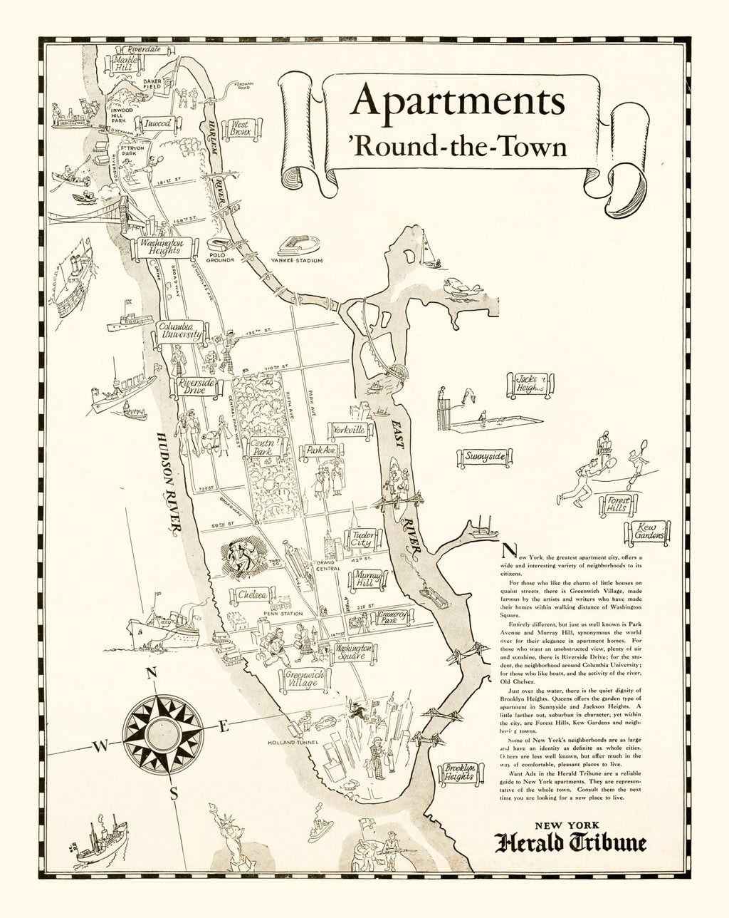 Vintage Map of Manhattan, New York 1935