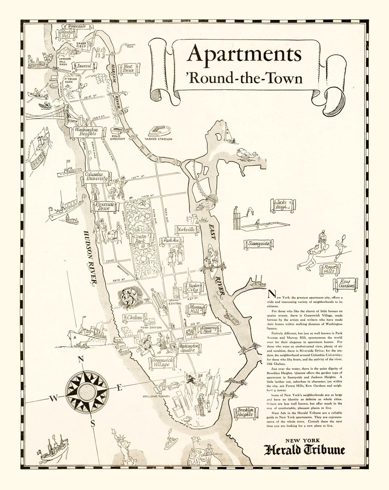Vintage Map of Manhattan, New York 1935