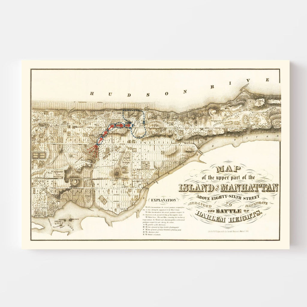 Vintage Map of Manhattan, New York 1868