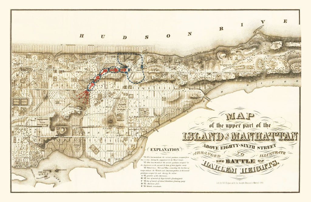 Vintage Map of Manhattan, New York 1868