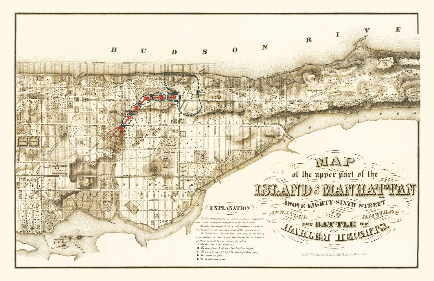 Vintage Map of Manhattan, New York 1868