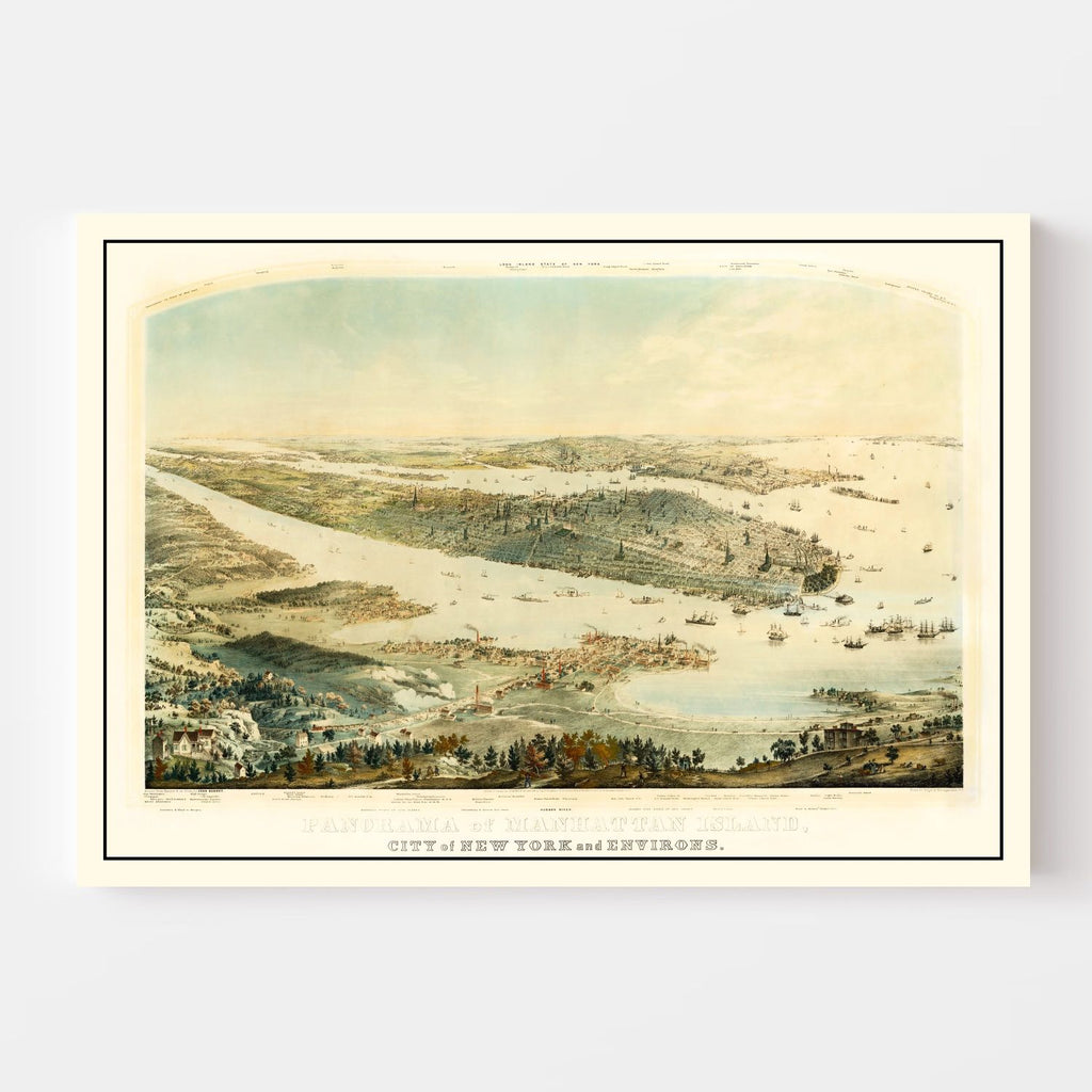 Vintage Map of Manhattan Island, New York 1854