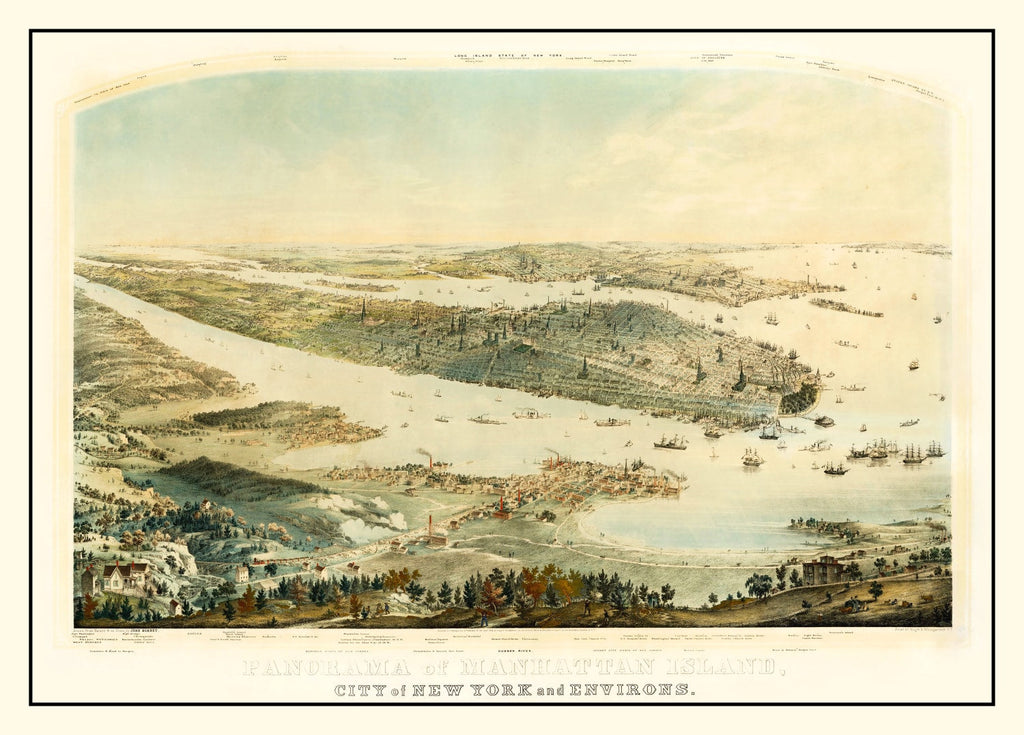 Vintage Map of Manhattan Island, New York 1854