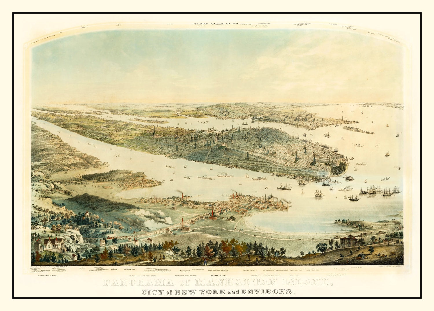 Vintage Map of Manhattan Island, New York 1854