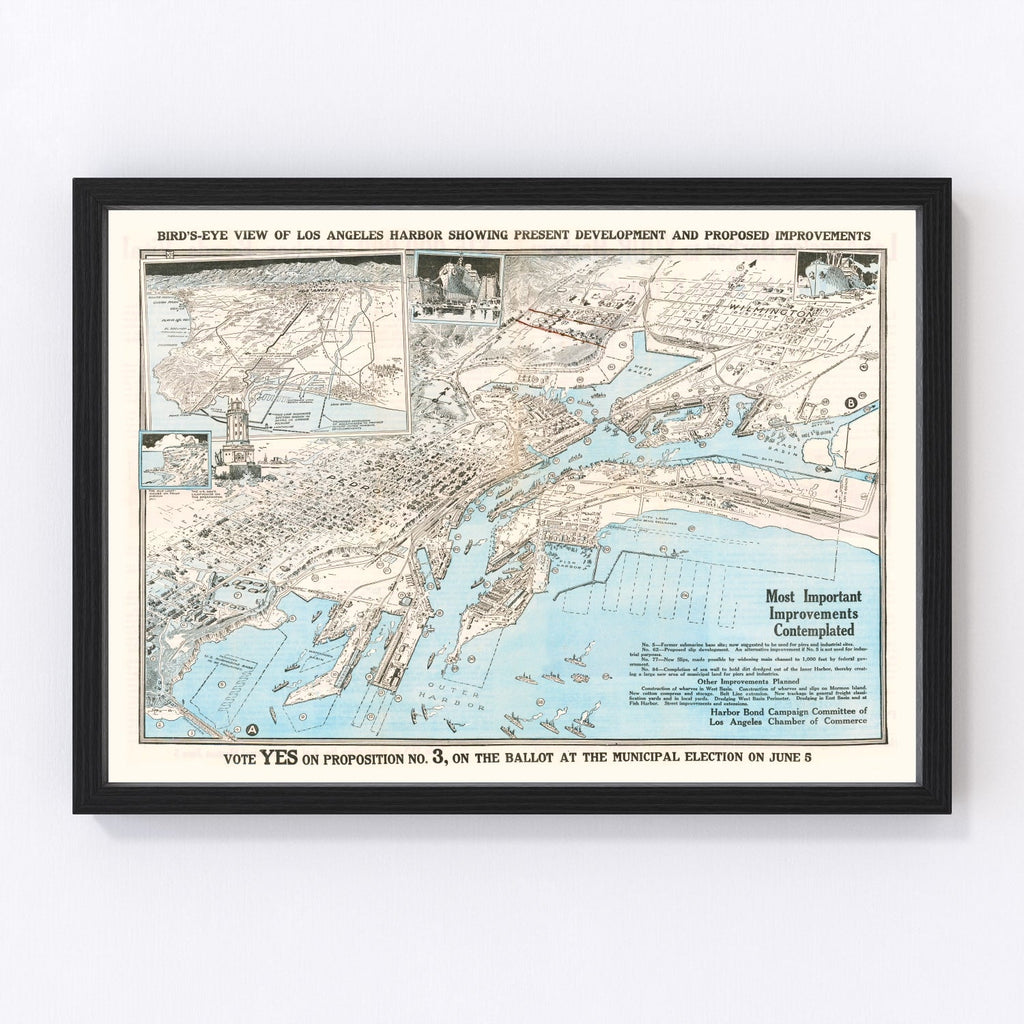 Vintage Map of Los Angeles Harbor, California 1923