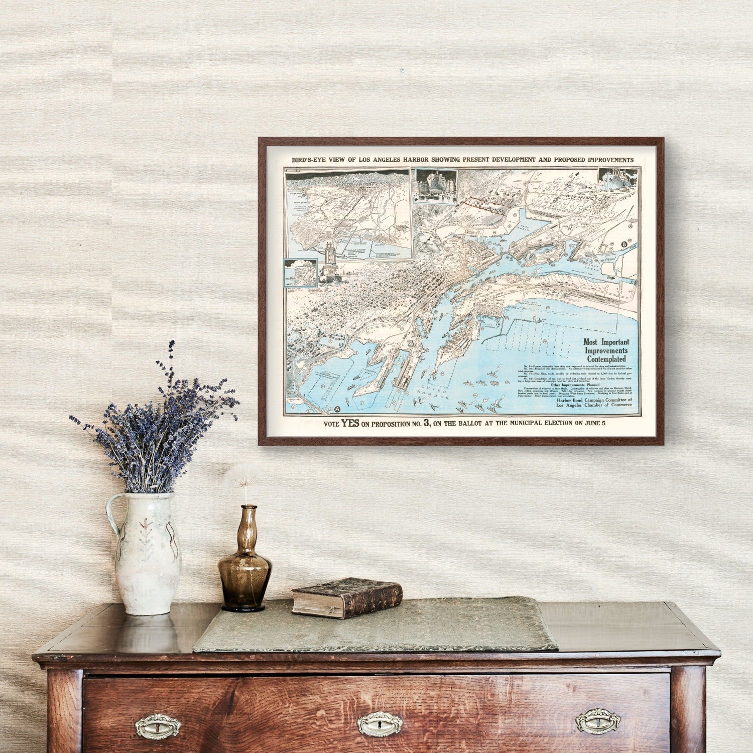 Vintage Map of Los Angeles Harbor, California 1923