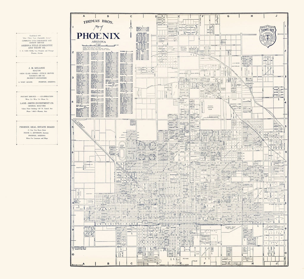 Vintage Map of Phoenix, Arizona 1920