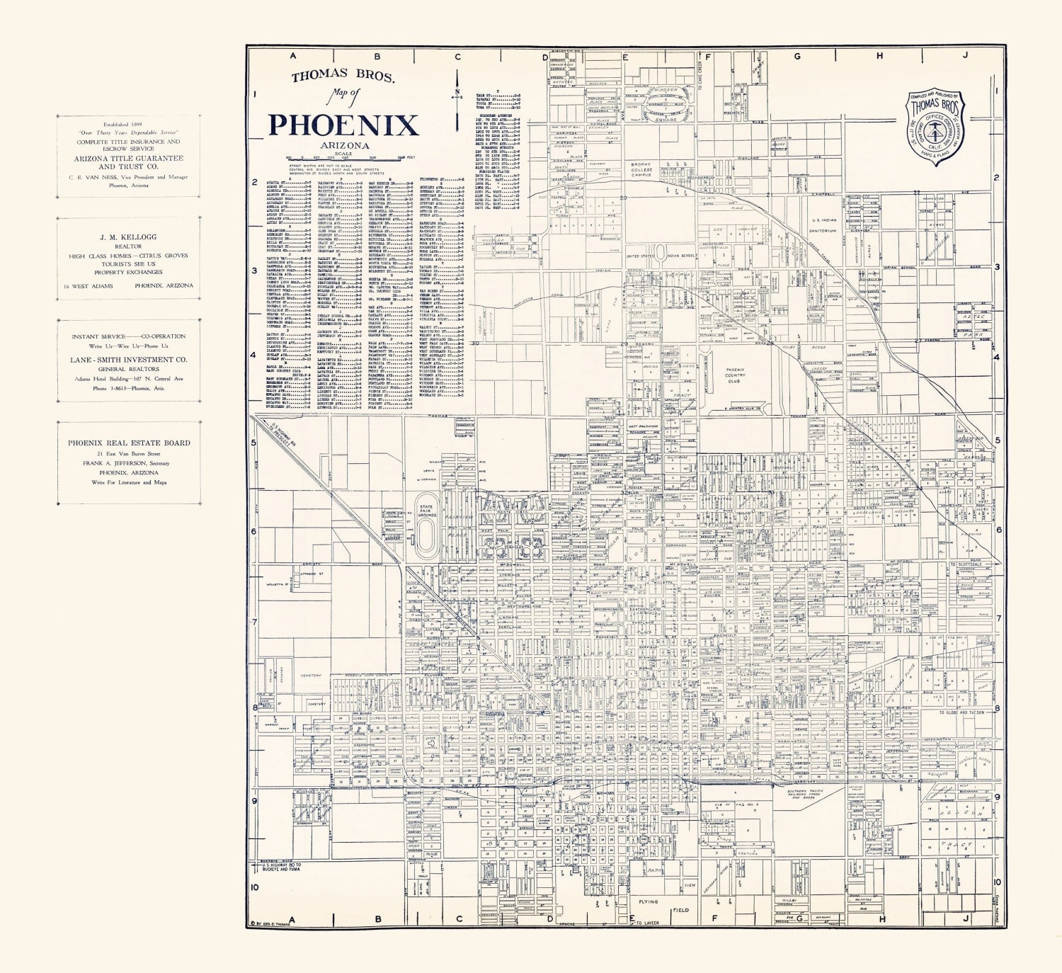 Vintage Map of Phoenix, Arizona 1920