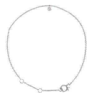 14K White Gold 1/6 CT Drilled Natural Diamond Solitaire 9" Anklet