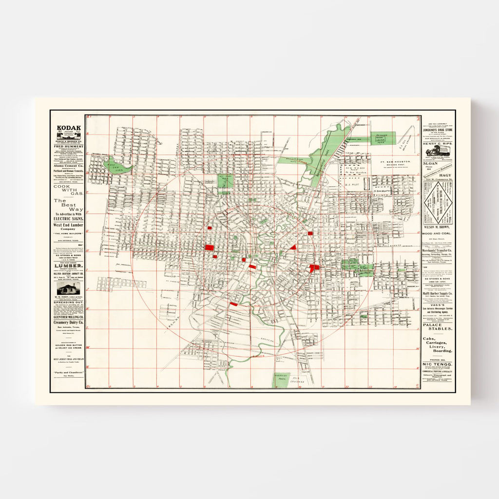 Vintage Map of San Antonio, Texas 1895