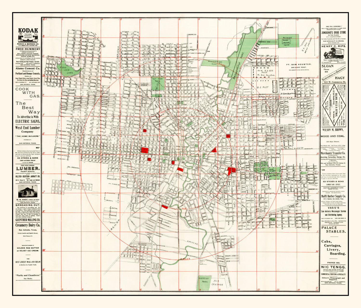 Vintage Map of San Antonio, Texas 1895