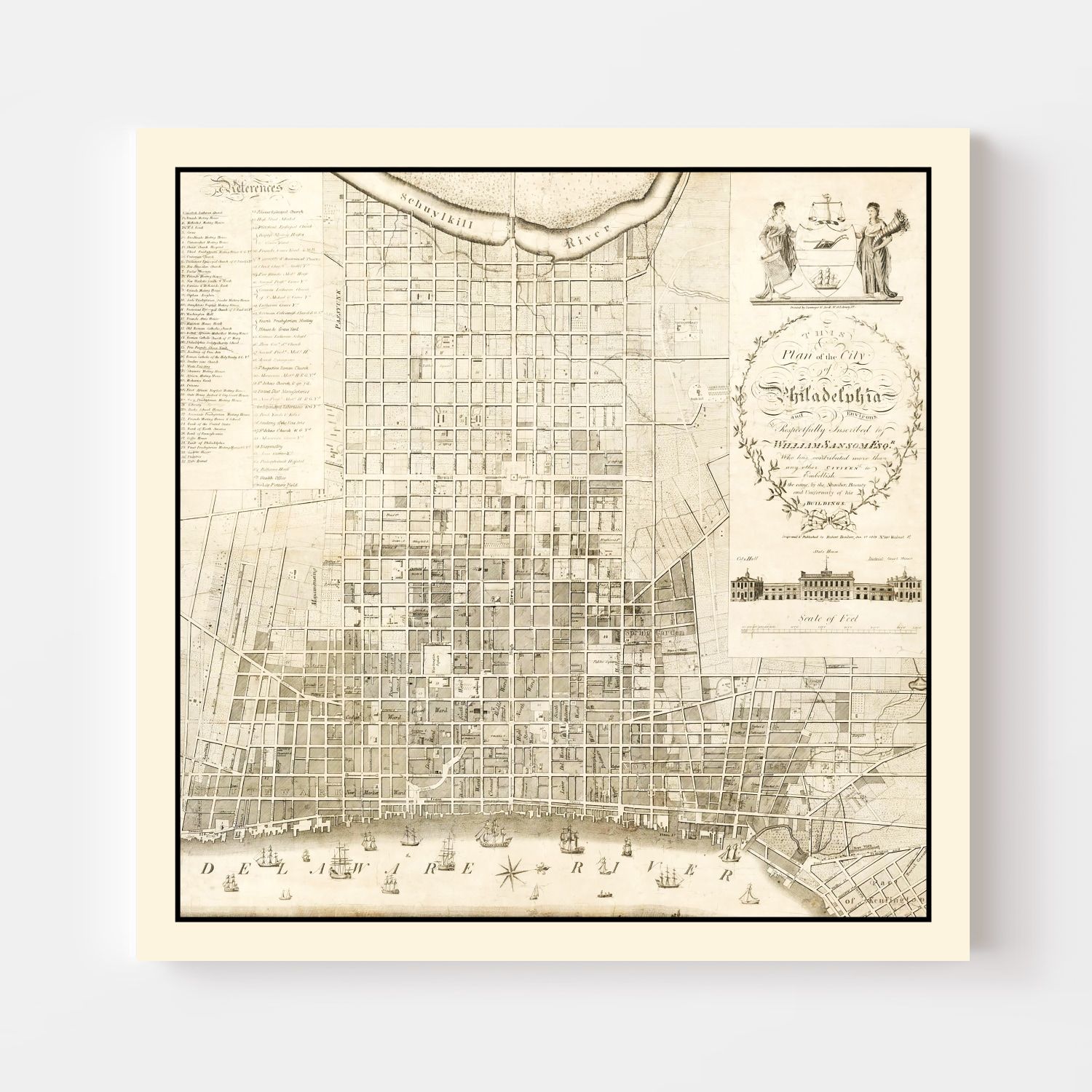 Vintage Map of Philadelphia, Pennsylvania 1819